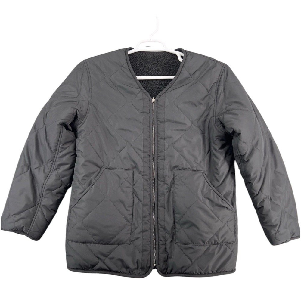 SPAO Quilted Utility Jacket Mens Large Black Sherpa Lined Diamond Quilt Zip Up